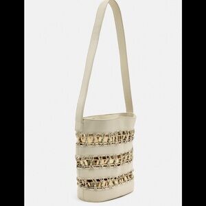 Zara Cream and Gold Shoulder Bag